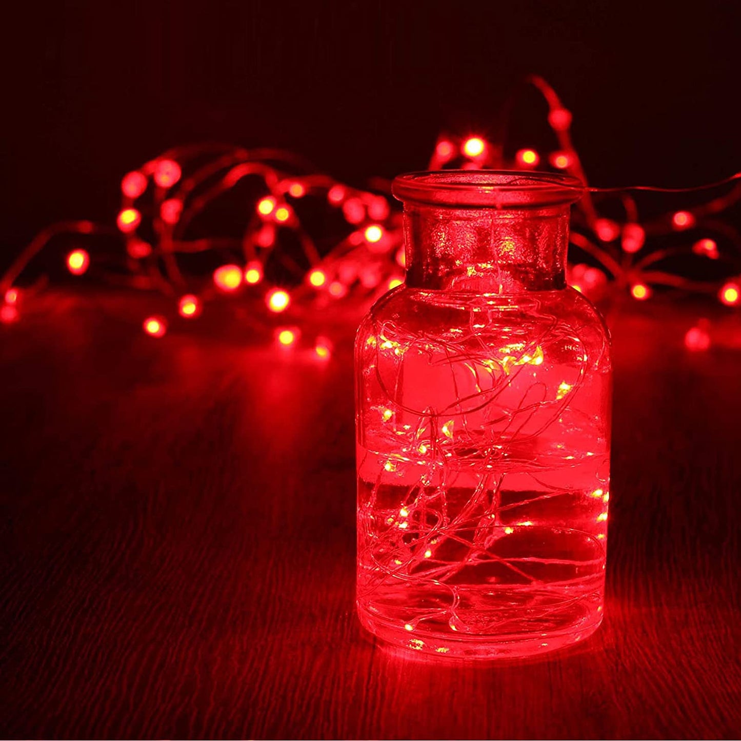 RUICHEN Dimmable Copper Wire 33 Ft 100 LED Fairy String Lights Plug in with Remote, Red
