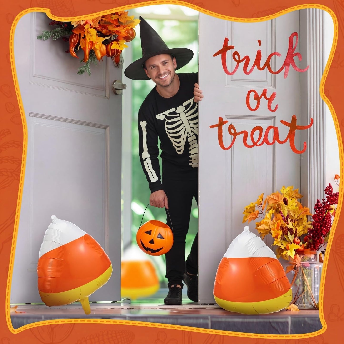 Hungdao 10 Pcs Halloween Candy Corn Foil Balloons 20 Inch Trick or Treat Candy Corn Large Inflatable Balloon for Halloween Party Supply Birthday Wedding Decorations