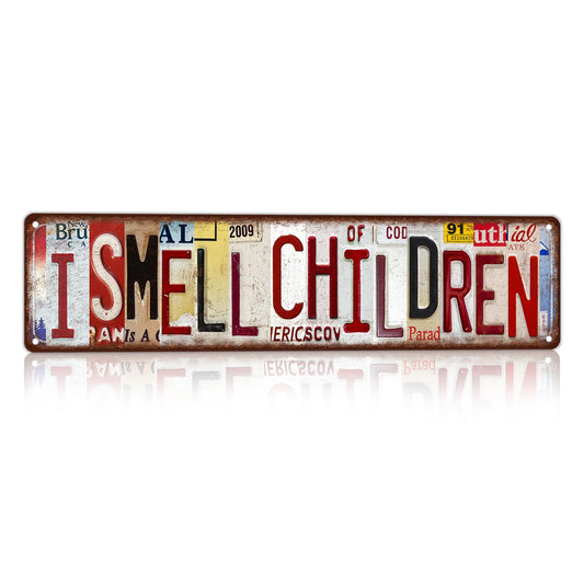 TREEPERI Vintage I Smell Children Street Sign Halloween Wall Decor Metal Tin Signs for Bar Home Bedroom Garage