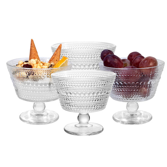 DNIENKGE Glass Dessert Bowls Breakfast Cups,Dessert cups Set of 4, 9oz Glass Ice Cream Sundae Cups，Glass Dessert Bowls, For oats，Ice Cream, Milk, Sorbet, Yogurt (4PCS), Transparent, D-1059