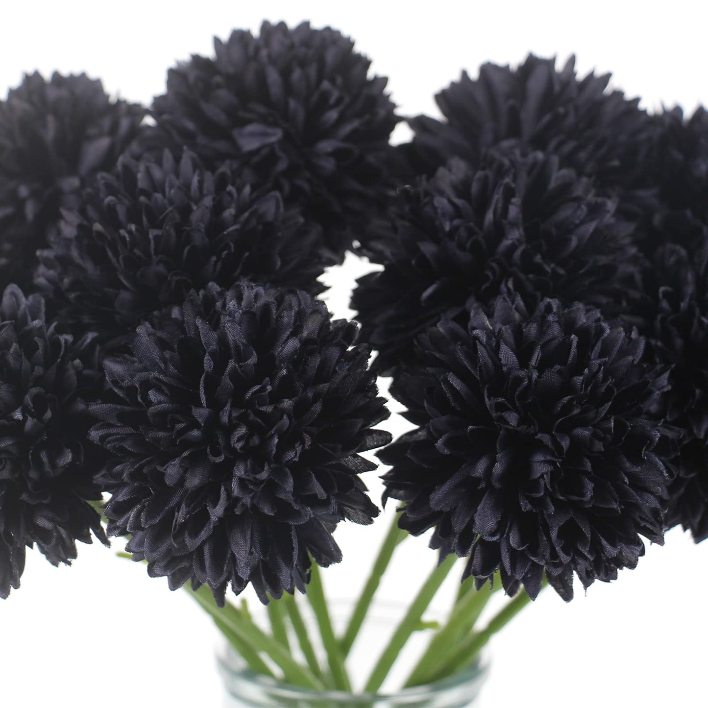 Tinsow 12 Pcs Faux Ball Chrysanthemum Bouquet Black Flowers for Home Halloween Party Fall Harvest Festival Decoration (Black, 12)