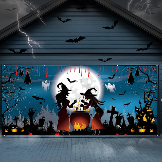 LeDuo Halloween Garage Door Decorations - Witch Door Cover, Hanging Banner, Cauldron Backdrop Mural for Home, Outdoor, Indoor, Spooky Party, Wall, Window, Yard - 6X 13 ft
