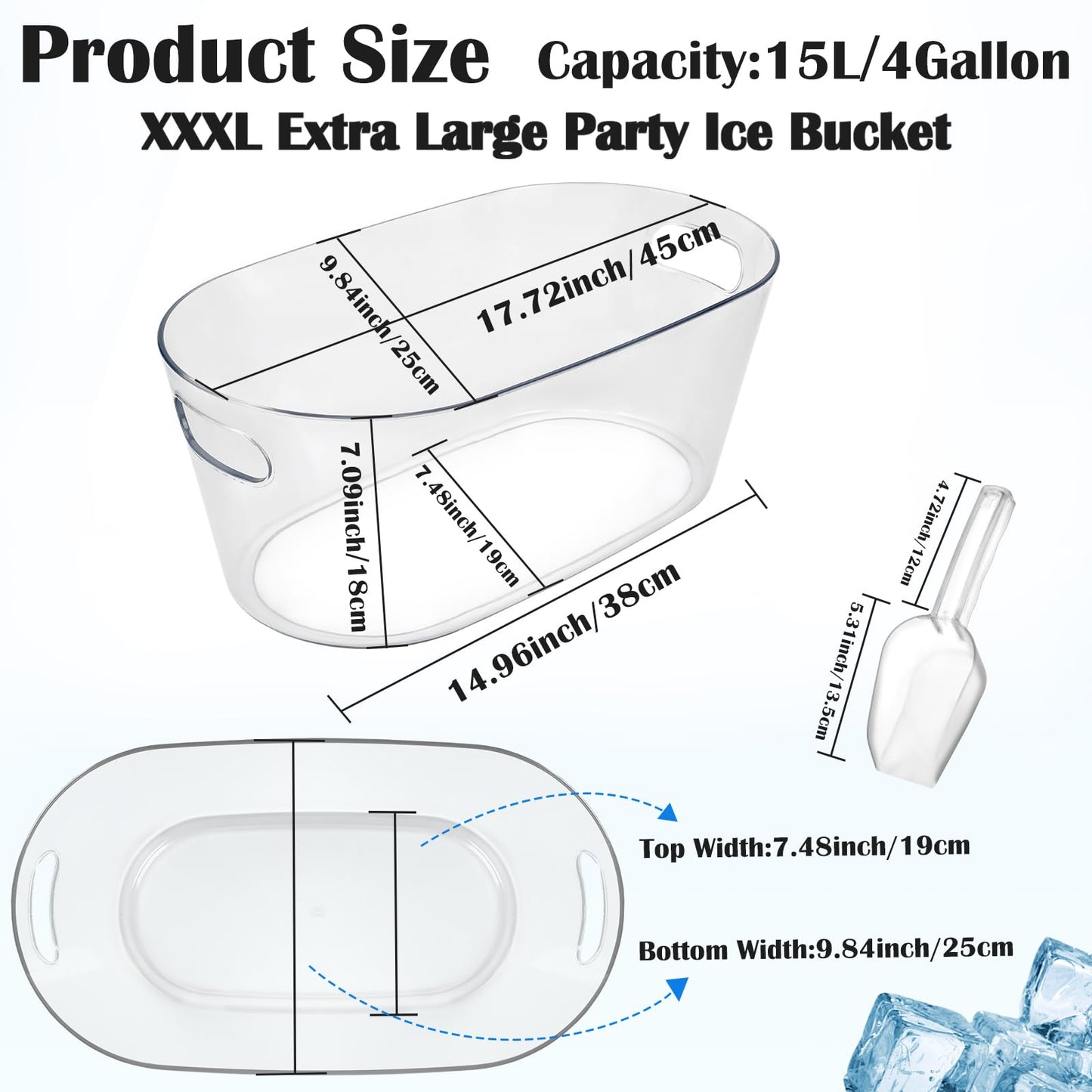 4 PCS Ice Buckets for Parties, 15L Large Ice Bucket, 4 Gallon Champagne Bucket with Scoops, Beverage Tub Mimosa Bar Supplies for Champagne, Beer, Cocktail
