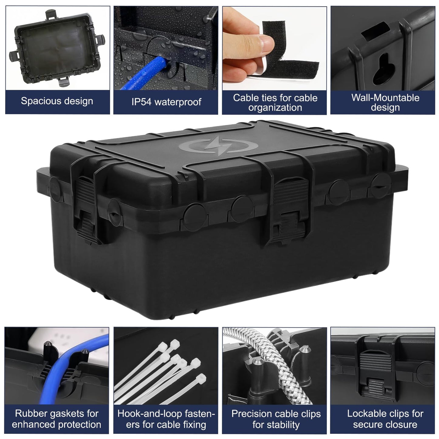 OUTDSPLY Large Outdoor Electrical Box Waterproof, IP54 Extension Cord Cover Weatherproof Outdoor Outlet Covers, Protect Power Strip, Timer Outlet, Plug, Socket, Holiday Light, Black (12 x 9X 5 inch)