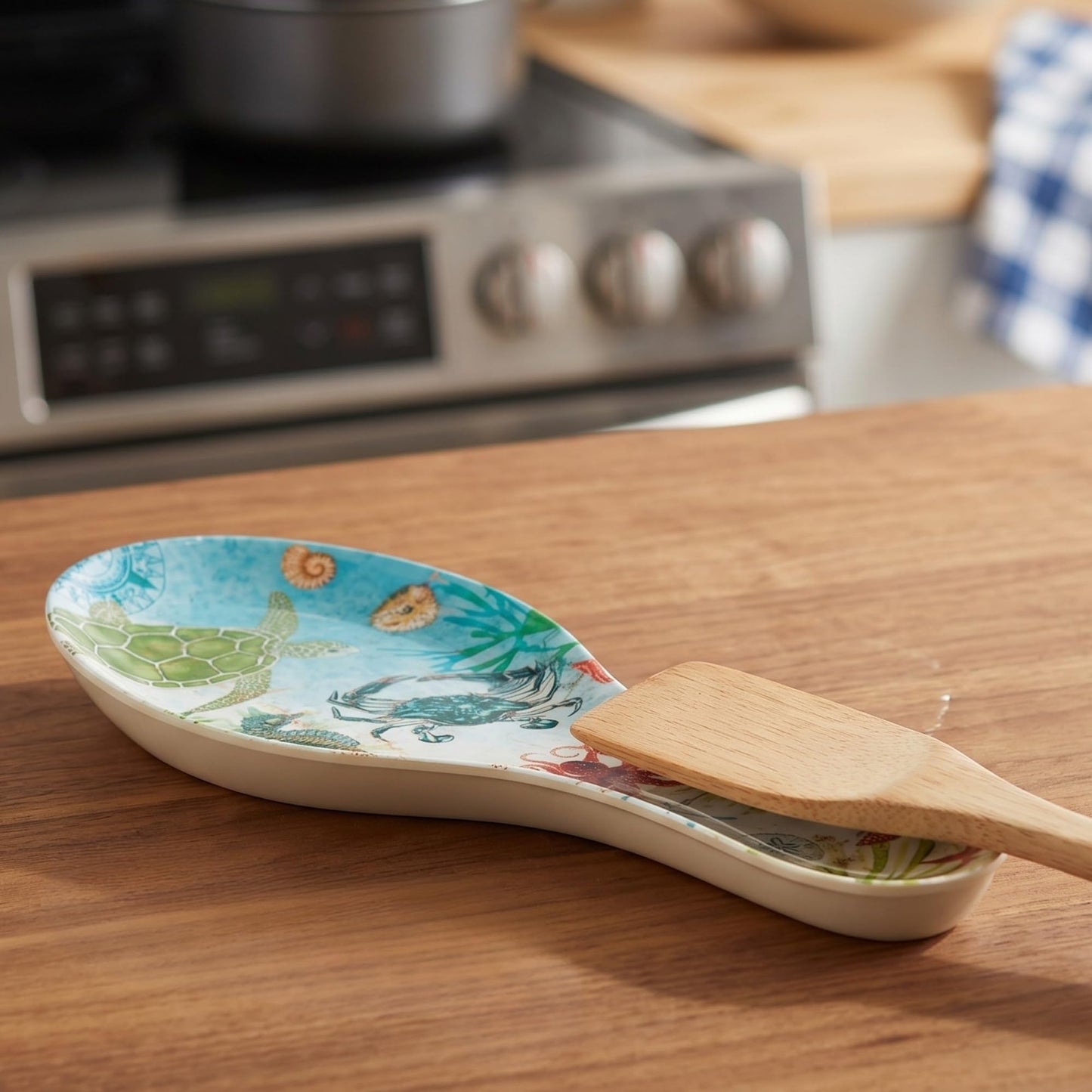 UPware Sea Life Melamine Spoon Rest, Cooking Spoon Holder for Stove Top, Kitchen Counter, and Dining Table, 9.625 Inch, Multicolor