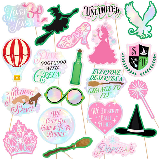 xo, Fetti Pink + Green Witch Photo Props - 24 Count | Bachelorette Backdrop, Kids Birthday Party Photo Booth, Movie Night Background Decorations