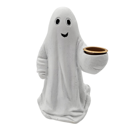 HARUHI Adorable Spooky Ghost Statue Figurine Cute Halloween Decor for Desk Shelf Home & Garden Decoration（Candelabra Ghost）