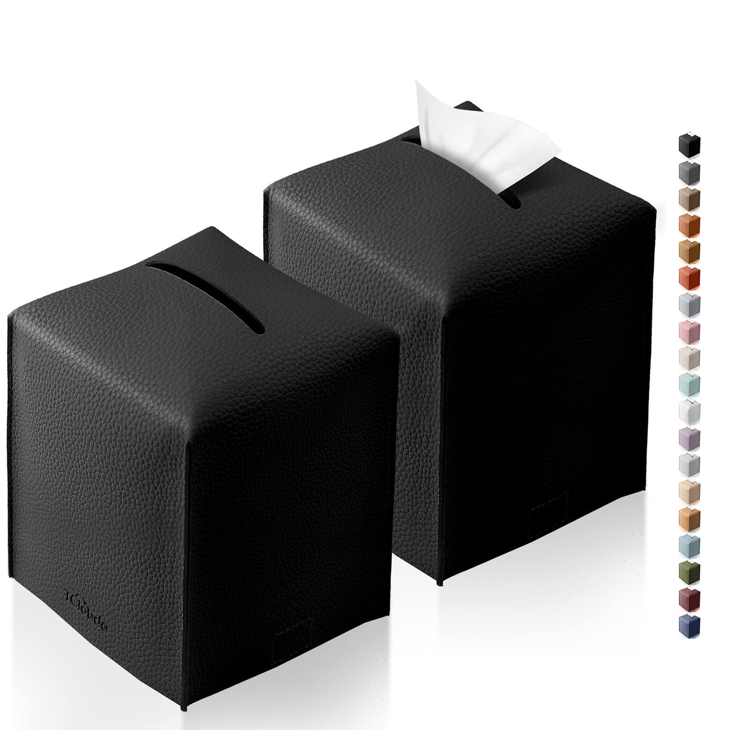 Tissue Box Cover, Tclouda, Modern PU Leather Square Tissue Box Holder for Creative Decorative, 2 Pack, Ideal for Bathrooms/Office/Car/Nightstand/Outdoor Tent/Dining Table, 5"X5"X5", Double Black