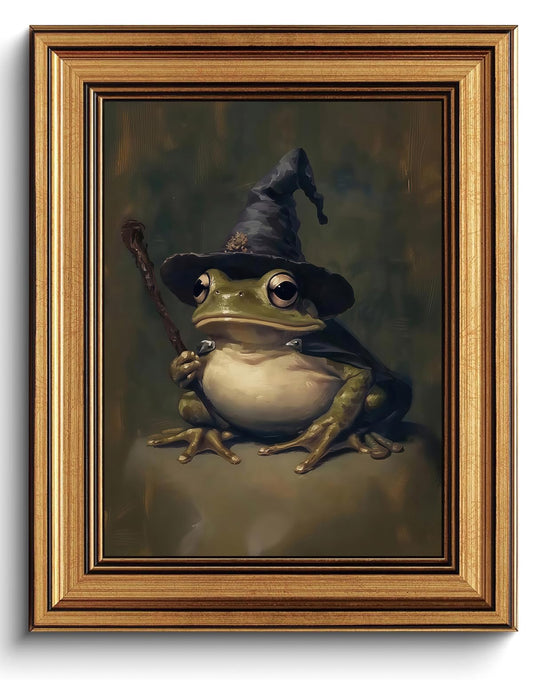 Vintage Gold Framed Wall Art Witchy Frog Canvas Art Prints Dark Academia Pictures Wall Decor Gothic Cottagecore Paintings Artwork for Living Room Bedroom Bathroom 8x10in