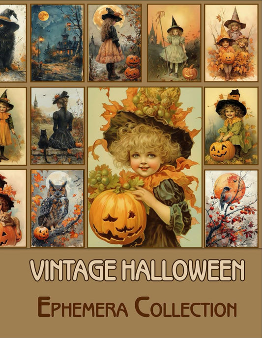 Collection Vintage Halloween cards: 64 pieces in 2 sizes for Framing, Scrapbooking, Collage, Paper Crafts and Holiday Fun Paperback