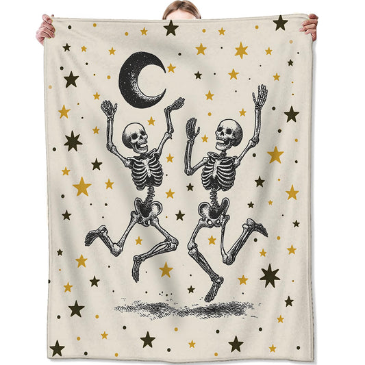 Zeleda Funny Skeleton Fleece Blanket, Soft Throw with Dancing Skull and Moon, Lightweight Cozy Blankets for All Seasons, Gothic Home Decor and Gifts for Halloween and Goth Lovers, 50x60 Inch