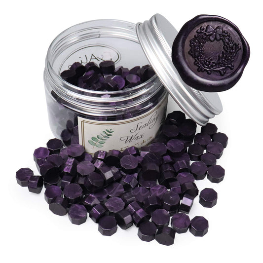 FsAlisa Wax Seal Beads 200pcs Octagon Wax Sealing Beads for Wax Stamp Sealing Perfect for Embellishment of Wedding Invitations, Christmas Cards, Envelopes, Wine Packages (Dark Purple)