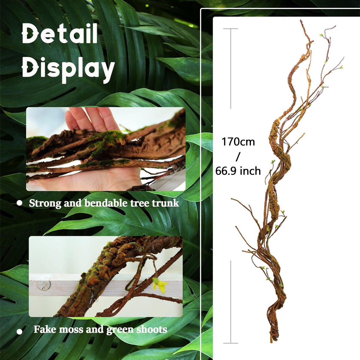 Fosolasi 66.9in Flexible Artificial Wall Hanging Plants Tree Trunk Fake Cherry Blossom Branches Wood Twigs Twisted Cane Vine Grape Garland for Wedding Outdoor Garden Home Room Christmas Decoration