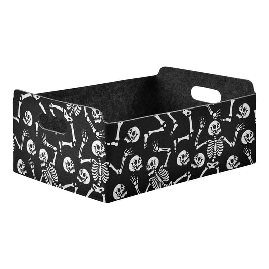 CaTaKu Foldable Storage Basket Halloween Skull Black Collapsible Felt Storage Bins with Handle Drawer Organizer Bin Cube Shelf Box for Organizing Closet Clothes Office Books Bedroom