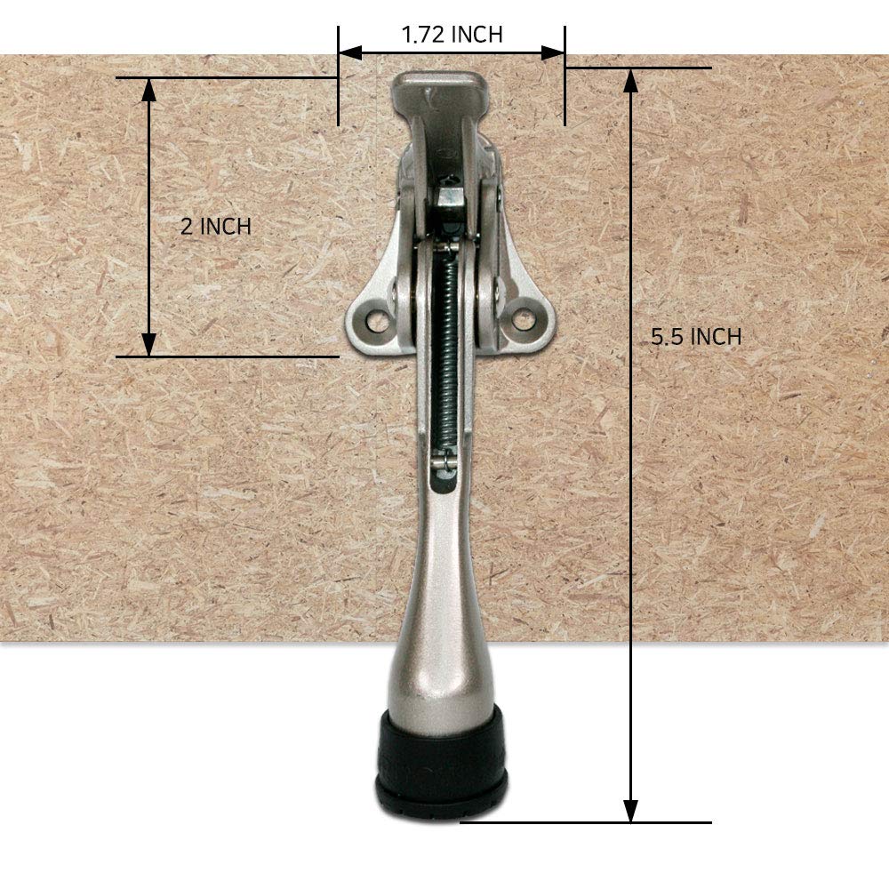 One Touch Kickdown Door Stopper, Door Holder, Heavy Duty Door Stops, Bottom of Door, Height-Adjustable Rubber Tips by HASHI (Satin Nickel 4 inch x 2pack)