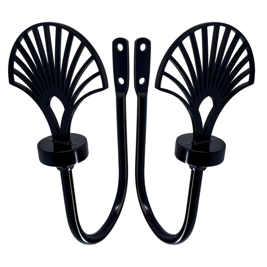 ARNORX Palma Leaf Curtain Holdbacks, Set of 2, Decorating Drapery Tie Backs, Hooks (Black)