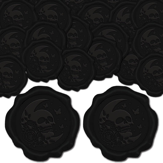 CRASPIRE 100pcs Skeleton Wax Seal Stickers - Black Moon Rose Butterfly Gothic Decoration Adhesive Envelope Sealing Stickers for Halloween Birthday Gift Party Craft