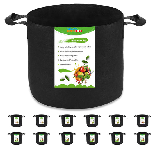 OPPOLIFE 12-Pack 10 Gallon Plant Grow Bags, Heavy Duty Aeration Fabric Pots with Handles for Garden and Planting