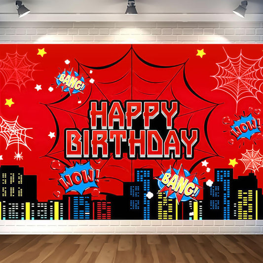 Favuit Red Spider Web Backdrop for Birthday Party Decoration, 7 x 5ft Photo Background Banner Red and Blue Cartoon Theme Party Supplies for Boys Baby Shower Wall Decor Photo Booth Props (7 x 5ft)