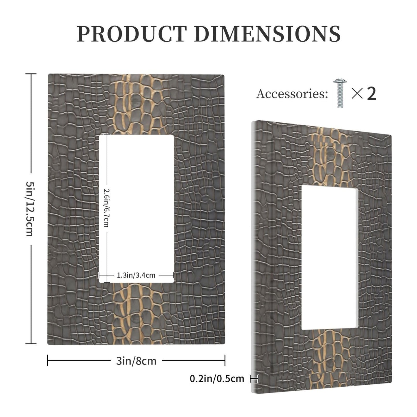 Faux Leather Crocodile Gray Gold Print Decorative Outlet Covers 1 Gang Single Rocker Light Switch Cover Plate Wall Plates GFCI Faceplate for Bedroom Home Decor