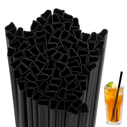 Potchen 100 Pcs Plastic Straws Disposable Drinking Straw Bulk for Cocktail Summer Wedding Birthday Party Spooky Party Supplies(Black,Ghost)
