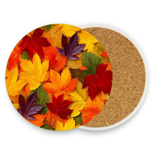 Autumn Maple Drink Coaster, Fall Yellow Leaves Round Drinks Coaster Set, Great Gifts Warming Presents Decor for Halloween Christimas Thanksgiving