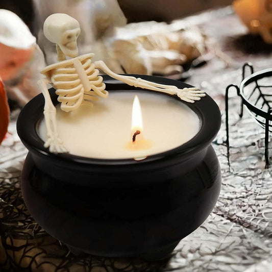 Skeleton Candle Decorations Indoor, Gothic Vintage Fall Home Decor for Farmhouse Room Apartment Table Desk, Decorative Skull Present, Gag Birthday White Elephant Gifts for Women Men Friends