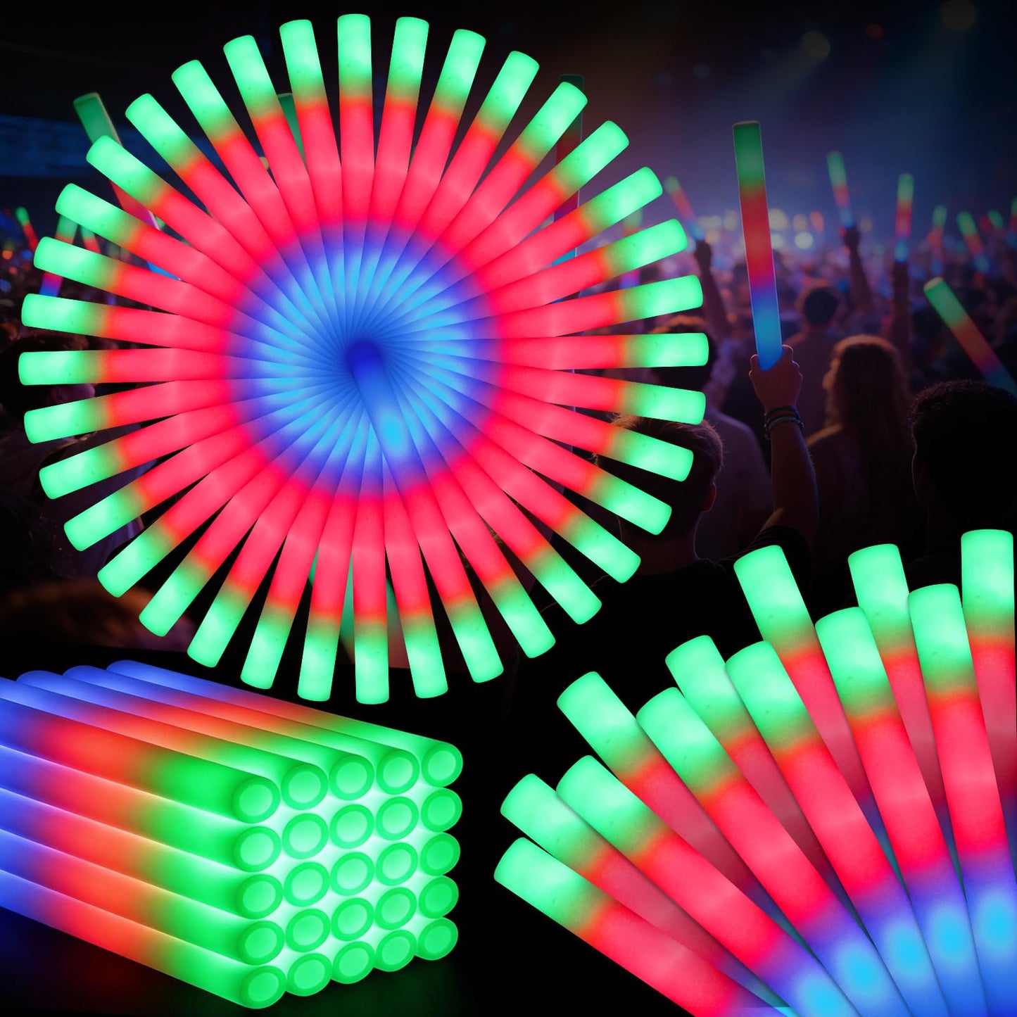 SHQDD 235PCS Foam Glow Sticks Bulk, Light up in the Dark Party Supplies with 3 Colorful Flashing Modes, Glow Party Pack for Wedding, Birthday, Concert, New Year, Halloween, Christmas,Carnival