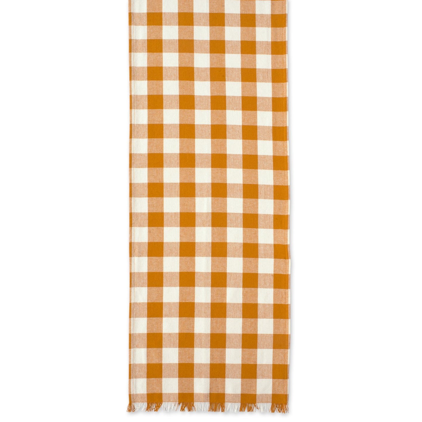 DII Heavyweight Fringed Check Tabletop Collection, Table Runner, 14x108, Pumpkin Spice