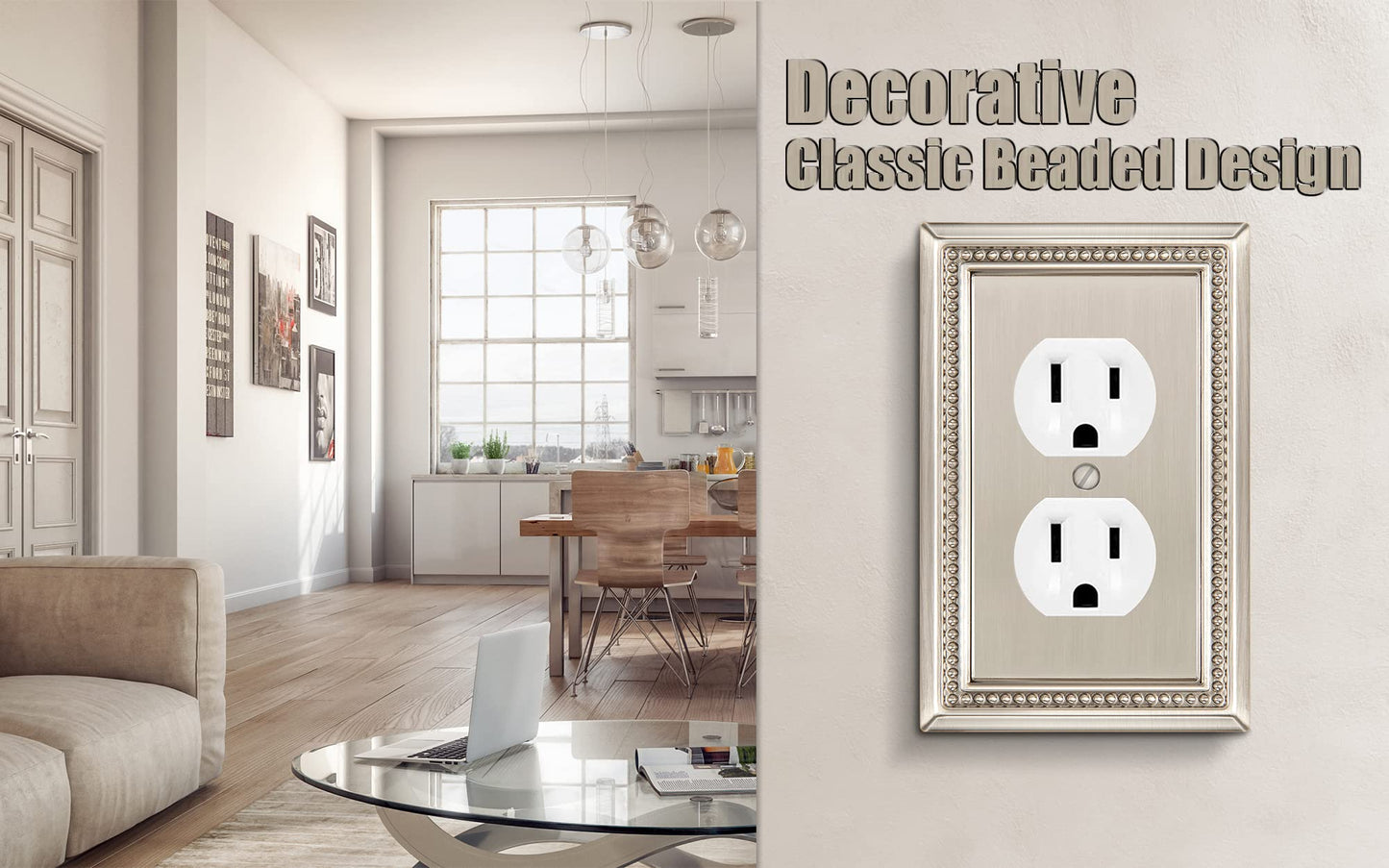 Henne Bery Sunken Pearls Heavy Duty Decorative Wall Plate Switch Plate Outlet Cover (Single Duplex, 2 Pack, Satin Nickel)