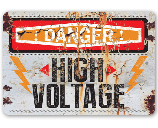 Danger High Voltage Sign - Great Halloween Decoration, Caution Entrance Sign, Industrial Home Decor and Electric Fence Sign Warning, 12x18 Indoors or Outdoors Durable Rustic Metal Sign