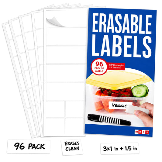 Dry Erase Stickers 96pk 1x3 & 1.5in, Reusable White Spice Jar Pantry Labels
