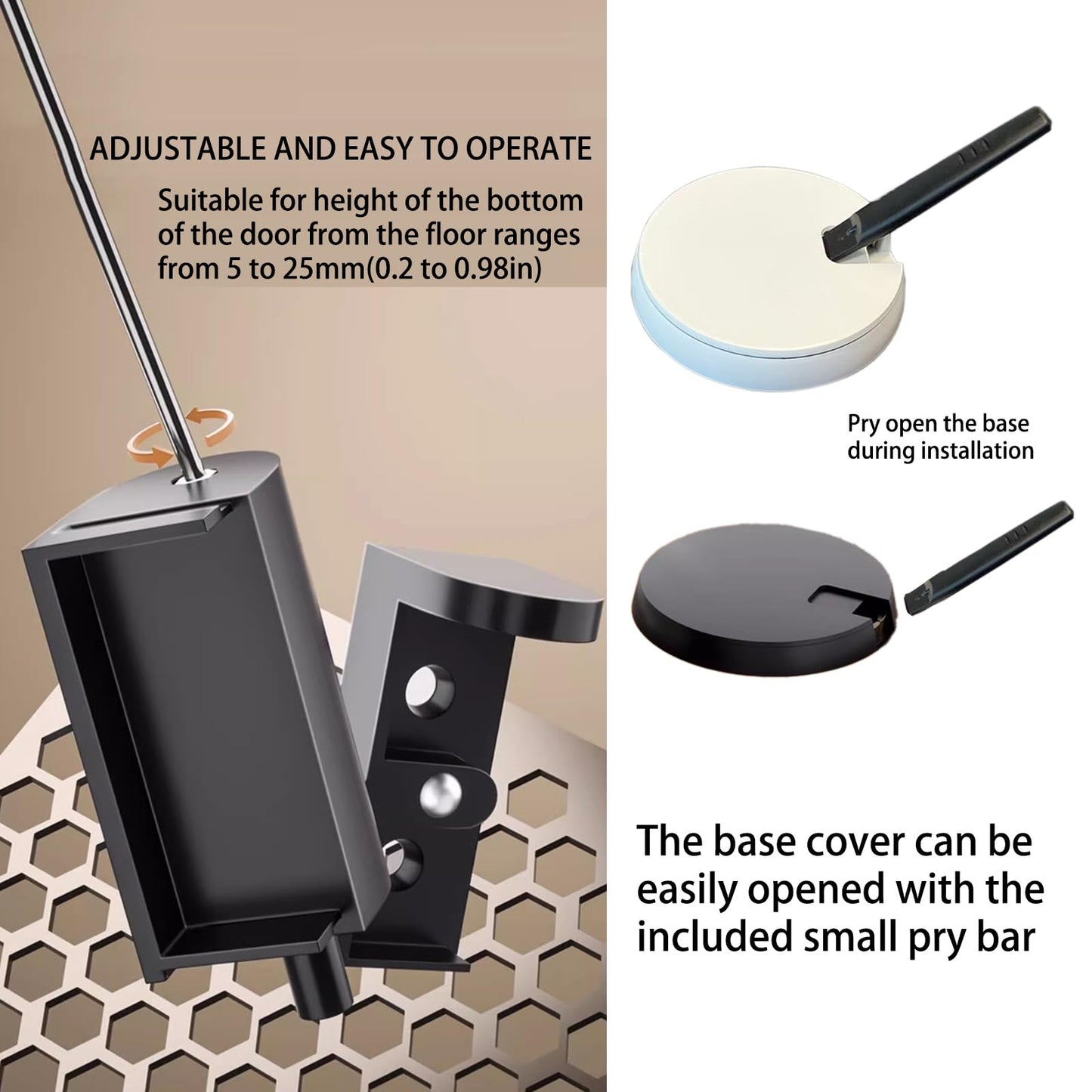 VACNEA Heavy Duty Windproof Door Stopper, Mechanical Height Adjustable Floor Door Stops Keep Door Open, No Drilling Doorstops Door Catch Holder with Screws and Adhesive Pads, 1 Pack, Grey