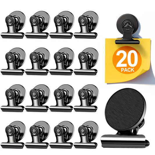 WUDIME 20 Pack Magnetic Clips, Fridge Magnets Refrigerator Magnets, Black Magnet Clips for Whiteboard, Clip Magnets for Photo Displays, Home, Office, Classroom