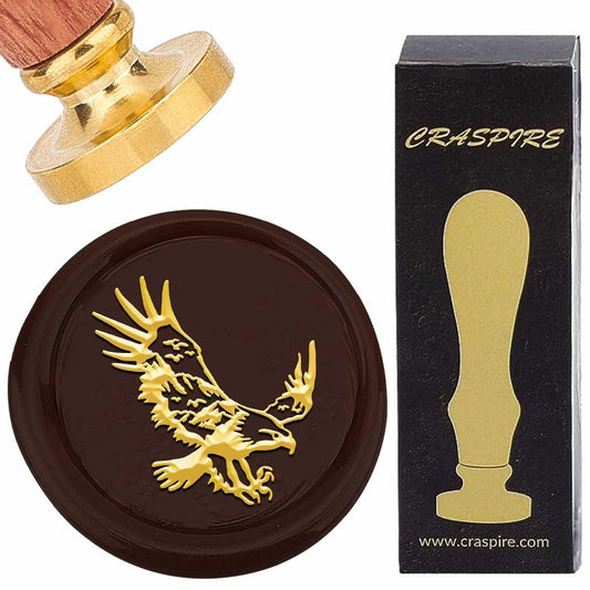 CRASPIRE Eagle Wax Stamp Vintage Removable 30mm Gold Brass Sky Bird Sealing Stamp Heads Replacement with Wooden Handle for Envelopes Invitations Card DIY Craft Birthday Wedding Gifts Wrapping Letters