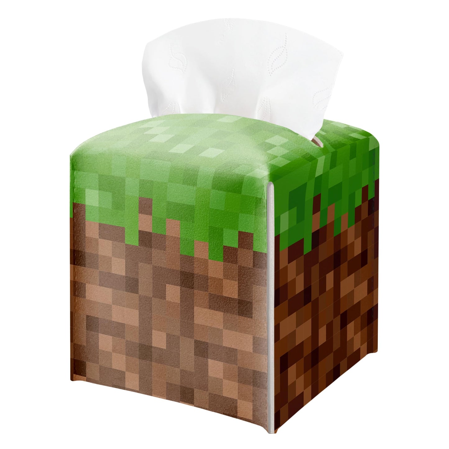 Pixel Grass Block Leather Tissue Box Cover, Square Holder
