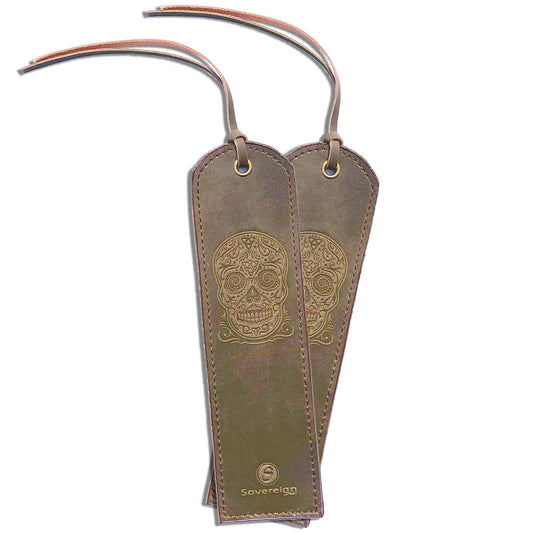 Leather Bookmark Handmade with Sugar Skull Heart Design - 2 Genuine Leather Book Marks for Reading - Unique Bookmarks for Men Women Girls | Gothic Book Lover Gifts for Bookworms Relatives and Friends