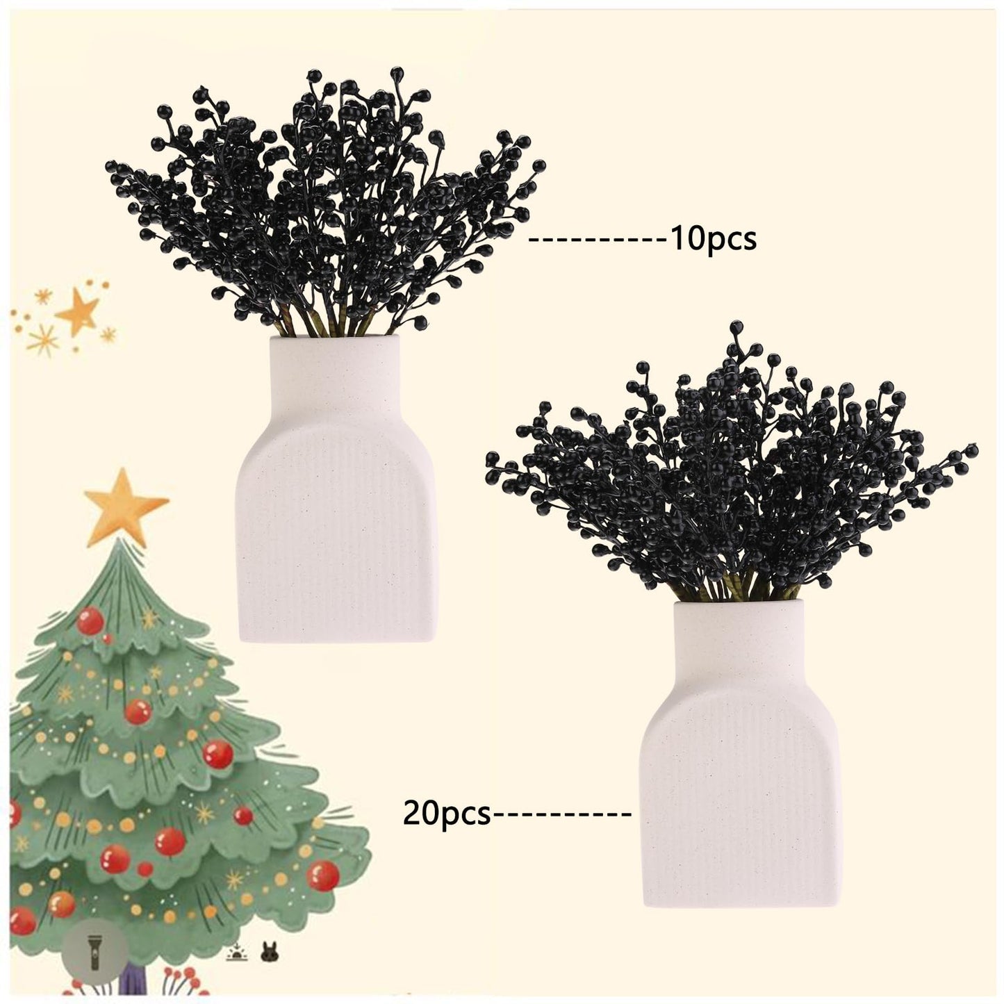efivs arts Artificial Black Berry, 8 Pack Holly Christmas Berries Stems for Christmas Tree Crafts, New Year's Decorations, Holiday and Home Decor (Black)