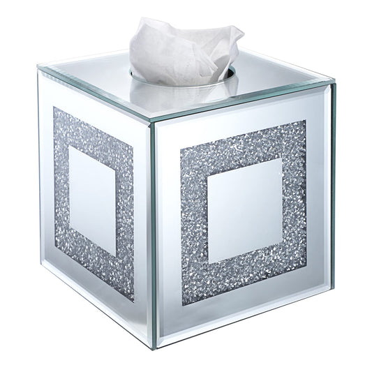 Sumnacon Crystal Square Tissue Box Cover - Sparkly Glass Cube Tissue Box Holder, Decorative Facial Tissue Holder for Bathroom Vanity Dresser Night Stand Table Countertop Office Home Decor, Silver