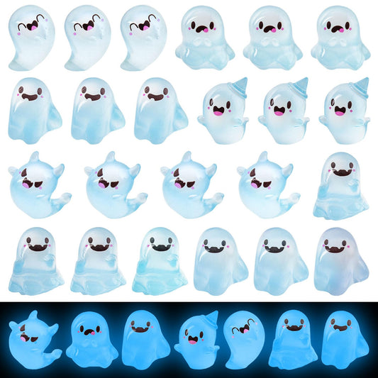 SHIFANQI 20Pcs Halloween Mini Ghost Figurines, Luminous Small Resin Ghosts Figures Ornaments, Miniature Statue for Halloween Garden Decor Party Favors Outdoor Landscape Lawn Decorations