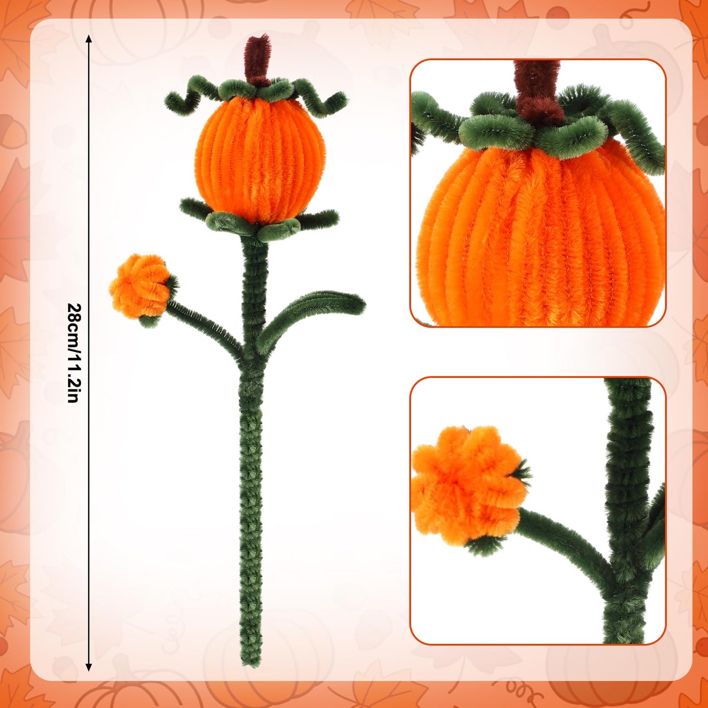 Wavyknot 12 Pcs Pipe Cleaners Fall Pumpkin Floral Picks 11.2'' Autumn Flower Branches Decorations Pumpkin Themed Table Centerpieces Decor for Harvest Halloween Thanksgiving Party Farmhouse Home Decor