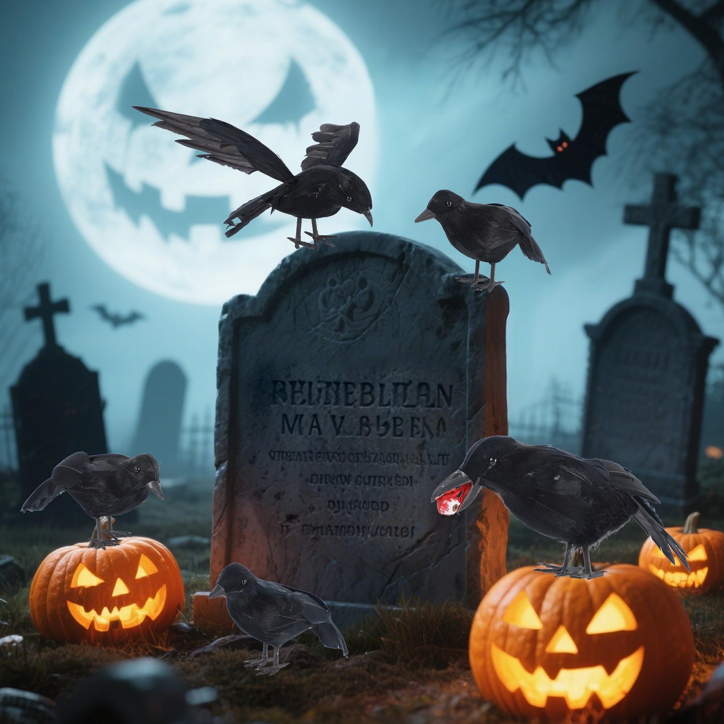 DR.DUDU 5 Pack Halloween Crows Decor Fake Crow
