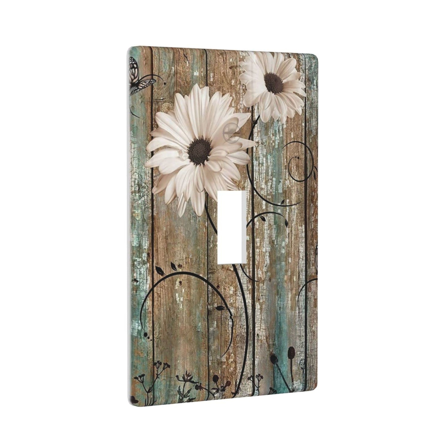 Rustic Daisy Flower Decorative Light Switch Cover Single Switch Plate Toggle Wall Plate 1 Gang Switch Cover Plate for Bathroom Kitchen, 4.50 x 2.76 Inch