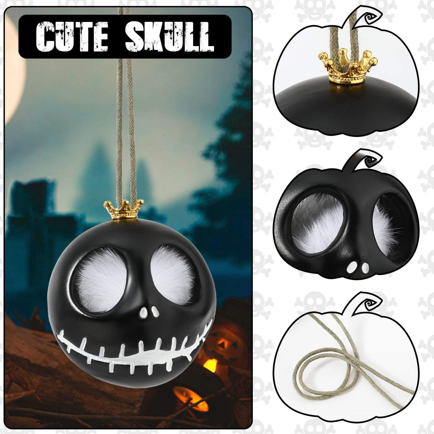 Rearview Mirror Ornament - Cool Skull Pendant, Halloween Flying Ghost Hanging Decoration, Skeleton Swinging Ornament for Car and Home, Birthday Gift for Parties
