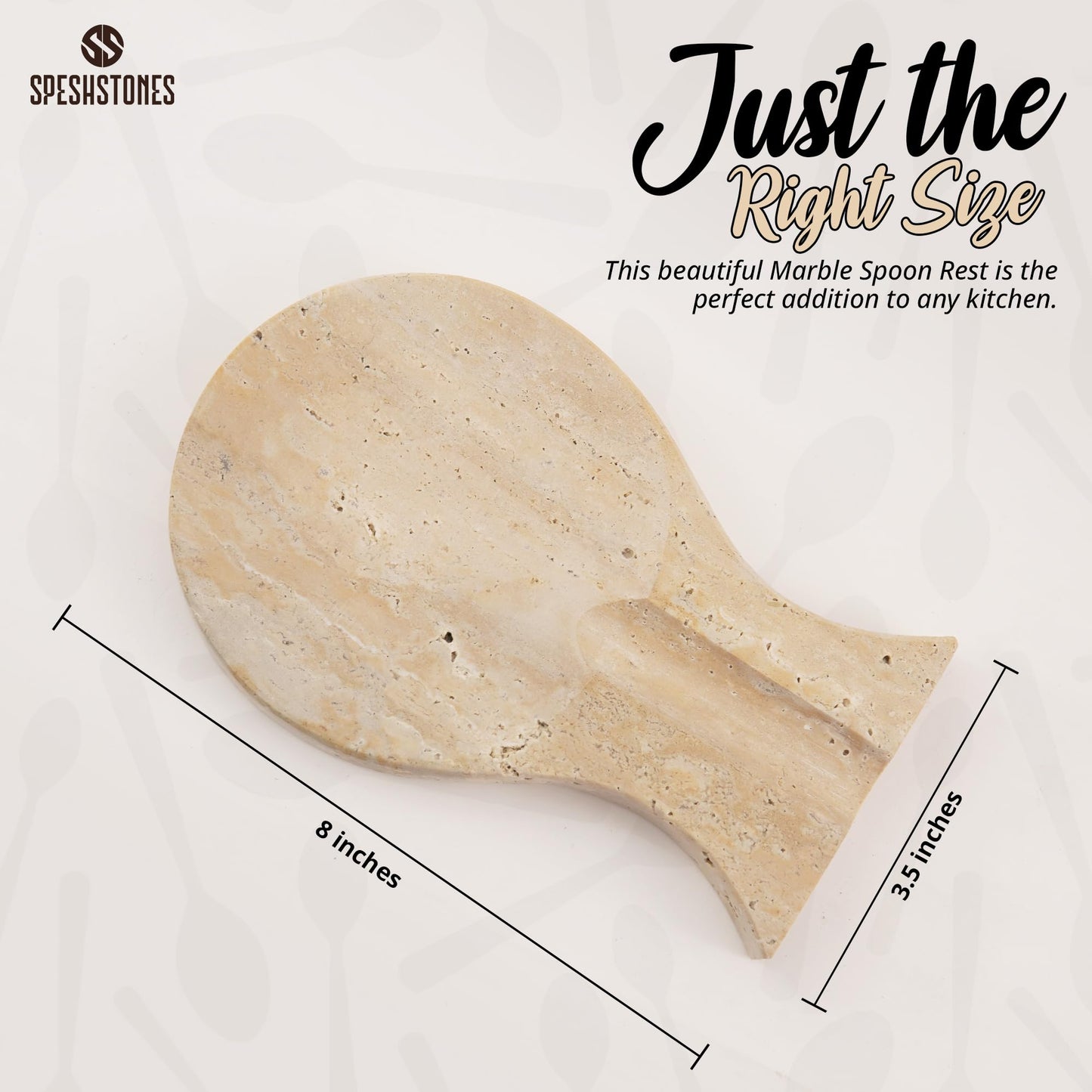 SPESHSTONES Marble Spoon Rest 8'' Inches Travertine Marble Spatula Fork Ladle Handmade Utensil Rest Keeper - Cooking Spoon Organizer - Stove Top Chef Kitchen Tool Spoon Holder
