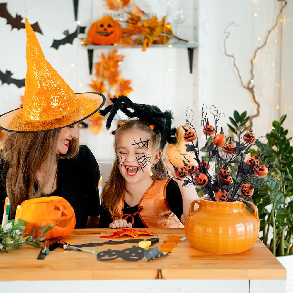 Laelfe 5Pcs Halloween Black Branches with Small Pumpkins - Artificial Stems with Maple Leaves Holloween Table Party Indoor Decorations (Halloween Branche)