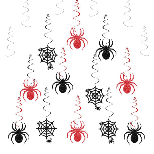 Spider Hanging Swirls, Halloween Hanging Decoration, Spider Web Foil Ceilling Decor for Birthday, Spooky Halloween Party Favors - Black Glitter