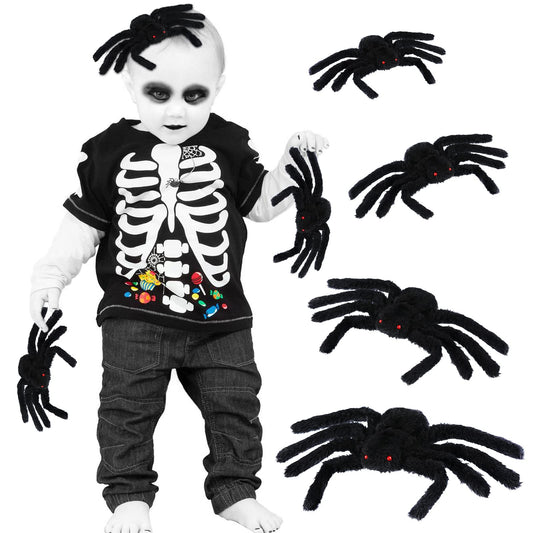 JOVITEC 4 Pack Hairy Spiders Giant Spider Huge Spider Fake Hairy Spider Toys for Halloween Parties Haunted House Decorations, 12 Inches (Black)