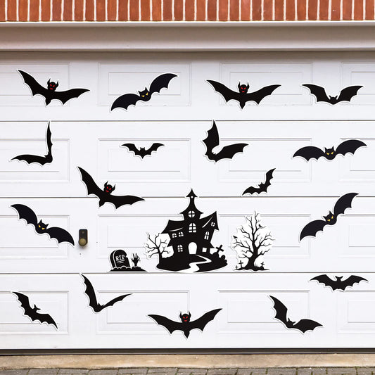 Fiada 21 Pcs Halloween Garage Door Decorations Magnets Bats Magnetic Holiday for Outdoor Party Car Haunted House Tree Grave Locker Sticker Decor