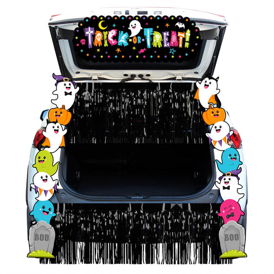Aperturee Halloween Trunk Or Treat Car Decorations Kit — 70.8x15.5 Inch Banner, Porch Banner, 2x6m Ropes, Rain String Curtains, Durable Oxford Fabric, Fun Halloween & Trick-or-Treat Themes